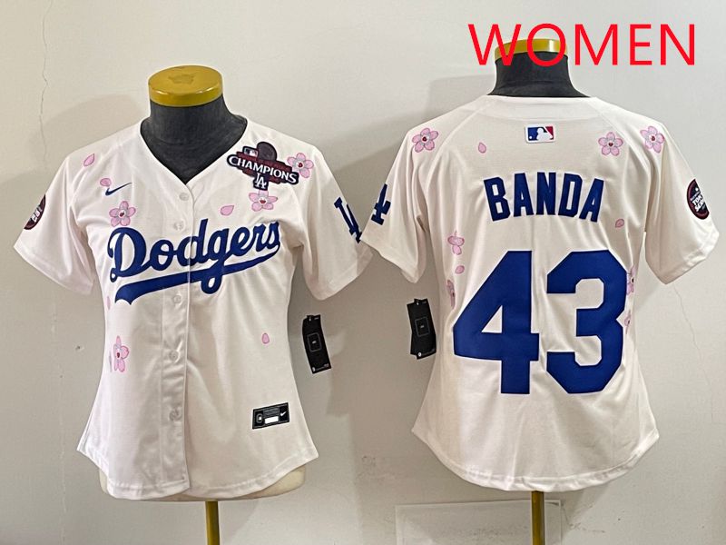 Women Los Angeles Dodgers 43 Banda Cream Sakura Edition 2025 Nike MLB Jersey style 40